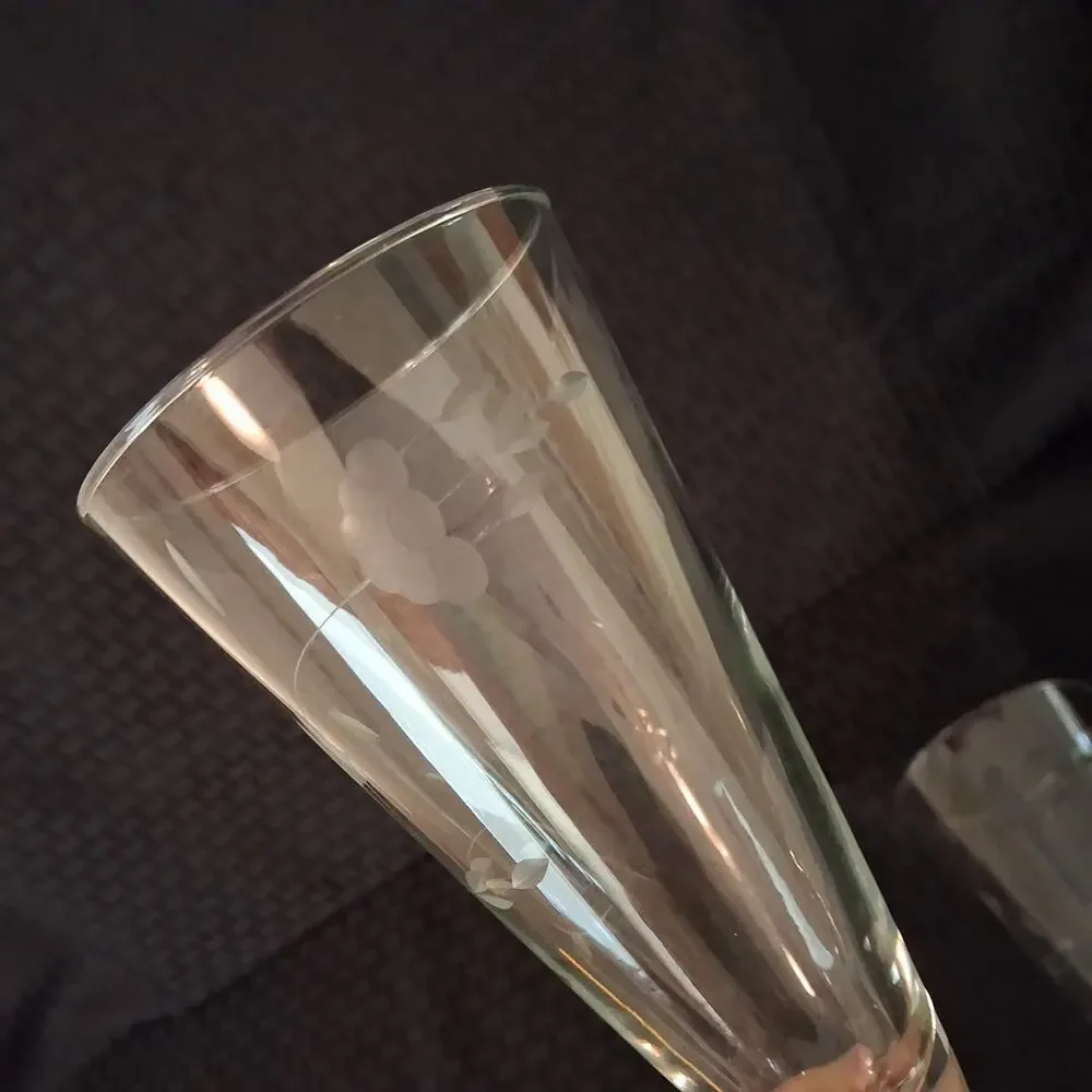 Set of 2 Vtg Princess House Heritage Crystal Pilsner Tall Beer Glasses Etched